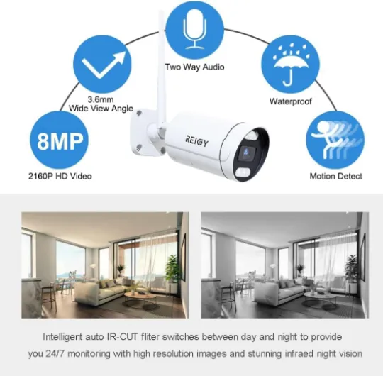 8MP Kit Camera Surveillance WiFi Exterieure avec Disque Dur 2To, 4K Système Videosurveillance 16CH NVR+4X 2160P Camera, Audio Bidirectionnel Vision Nocturne Détection Mouvement IP66 Imperméable