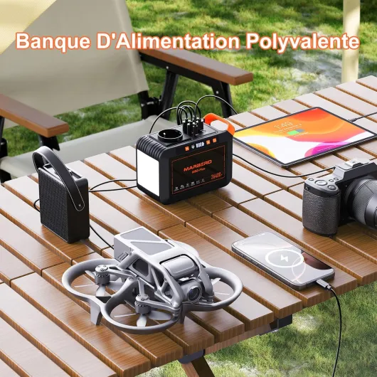 MARBERO Station d'Énergie Portable 26.400mAh Batterie Lithium Bloc d'Alimentation avec Prise AC 120W Générateur Solaire Sorties LED USB DC pour Camping Urgences Plein Air Pique-nique Pêche Voyages Orange Rouge
