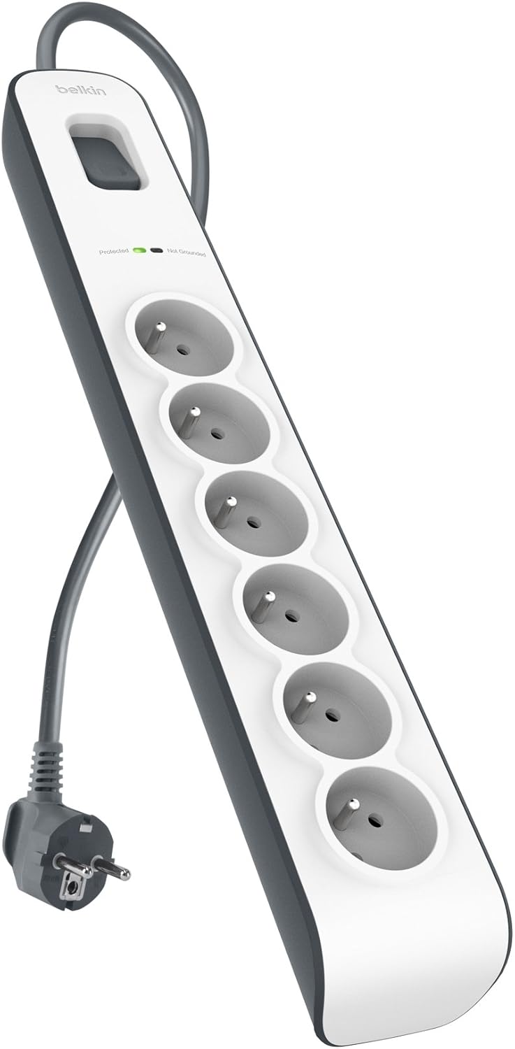 Parafoudre 6 prises, 650 Joules, cordon 2 m Blanc