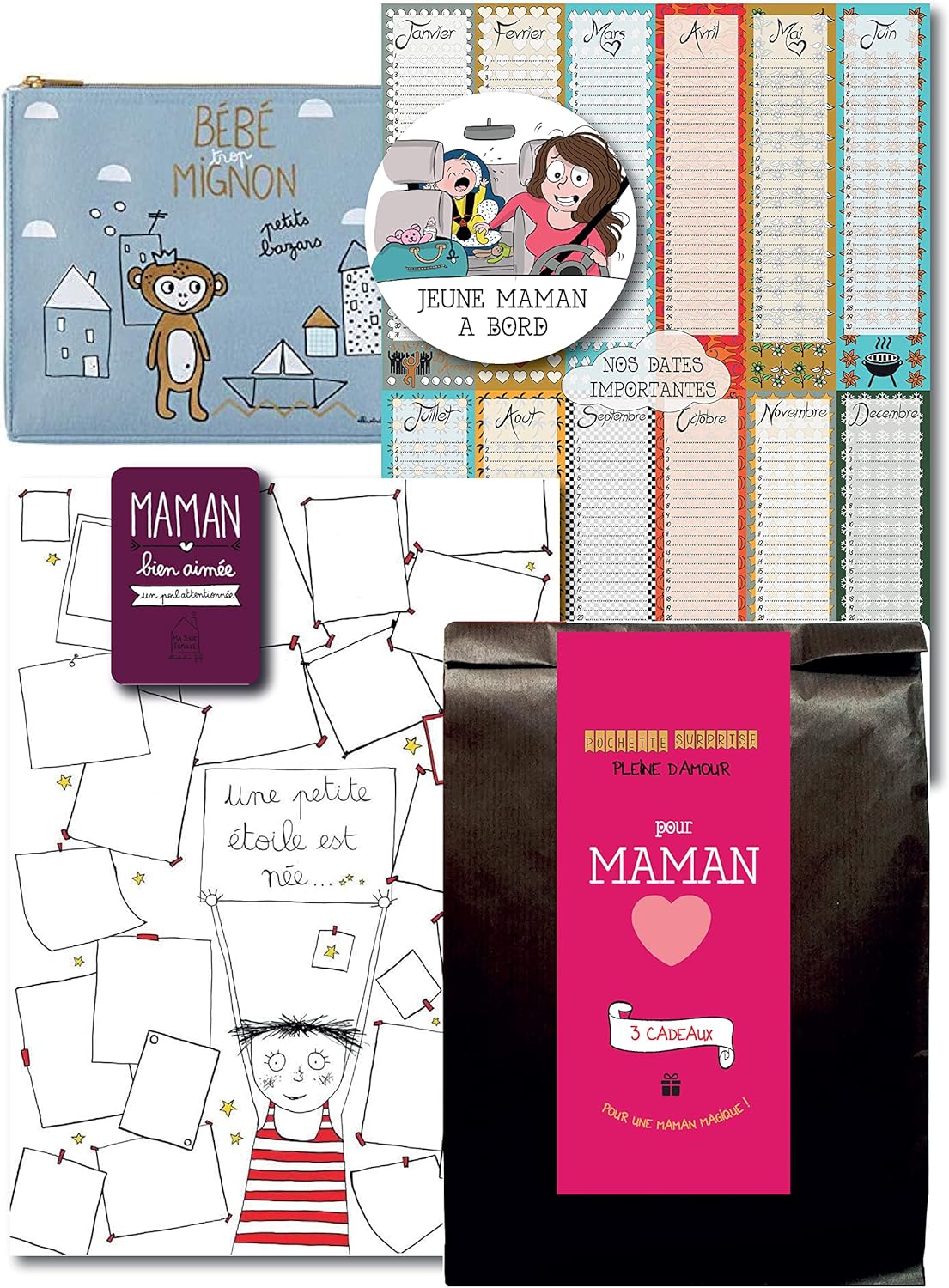 Coffret Cadeaux Jeune et Future Maman 25 Surprises - Idée Cadeau de Grossesse et Naissance Femme - Format 21x30cm - Fabrication Française