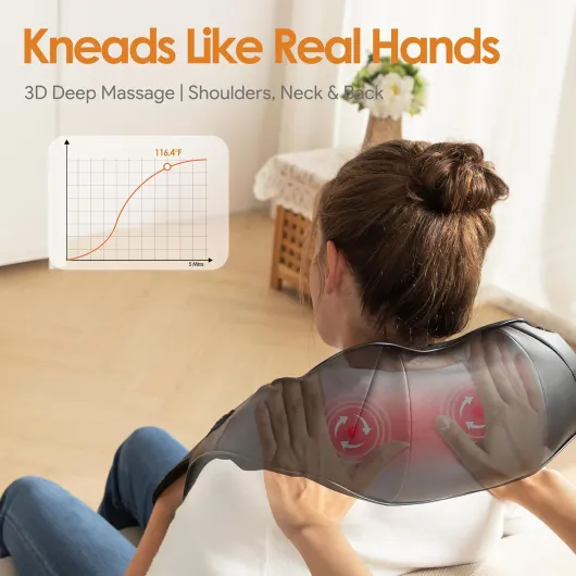 Masseur Dos et Cervicales, Masseur Cervical Thermique 3D, Massage pour le Dos pour Soulager Les Douleurs Musculaires, Cuir Pu, Cadeaux pour Femmes et Hommes