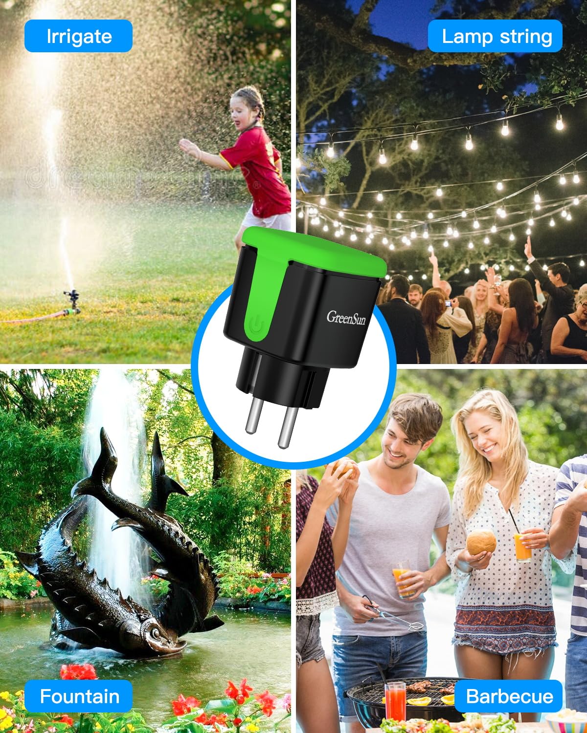 Prise Exterieure Etanche GreenSun Prise Connectée Prise connectée Alexa Prise Connectée mesure Consommation Prise programmable Minuteur Prise Electrique Prise etanche Exterieur Smart Plug IP44 Noir + Vert