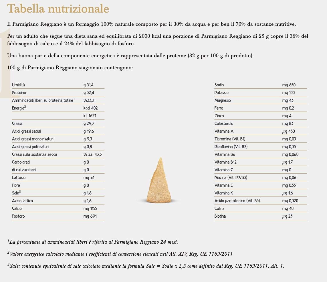 Parmigiano Reggiano (Parmesan Reggiano) D.o.p - NO OGM maturé pendant au moins 24 mois - 1 KG 1 kg (Lot de 1)