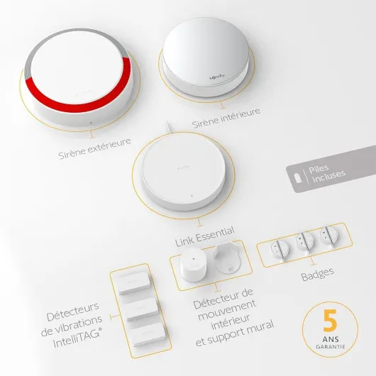 1875281 - Home Alarm Essential Plus, Alarme Maison connectée WiFi, Détection Avant Intrusion, Compatible avec Alexa, Google Assistant et Tahoma, Système évolutif, Télésurveillance optionnelle Idéal Maison 3 personnes - Sirène Ext.